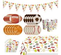 Eryi-Décorations De Fête D'anniversaire Sportives ¿ Assiettes, Serviettes, Tasses, Bannières, Ensemble De Nappe, Basket-Ball, Football, Baseball, Football, Pour 20 Invités Pour Fête D'anniversaire