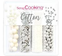 Eryi-- Décors Sucrés « Cotton Mix » 61 G - Assortiment 4 Variétés : Étoiles Grises & Perles Argentées, Bubbles & Vermicelles Blancs - Décorations Gâteaux, Cupcakes - Anniversaire Noël - 7523