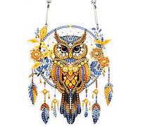 Eryi-Diamond Painting Pendentif Couronne Hibou 15x15cm Tableau Perle Diamant Attrape-Rêves Chouette Diamond Painting Ornements Si[2436]