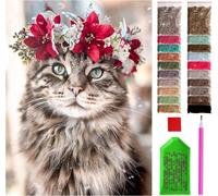 Eryi-Diamond Painting - Portrait De Chat Avec Une Couronne Florale - 30x40 Cm \U2013 5d Peinture Diamant Painting, Tableau Diaman[2516]