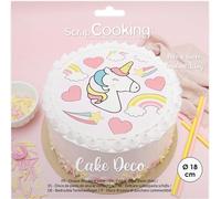 Eryi-- Disque De Pâte À Sucre Licorne Ø 18cm - Décoration Gâteau Comestible - Imprimé C?Ur, Arc-En-Ciel, Étoiles - Déco Alimentaire - Anniversaire, Fête - Rose - 7330