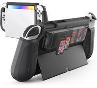 Eryi-Dockable Coque Compatible Avec Nintendo Switch Oled Modèle 2021, Avec Porte-Cartes De Jeu Flip Design, Coque Ergonomique Confort En Tpu Grip Pour Switch Oled Console Et Joy-Cons, Noir