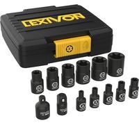ERYI-Douille Torx Femelle Set De13 Douilles Profilés E Torx, Externe Douilles Étoile Taille E4, E5, E6, E7, E8 E10, E12, E14, E16, E18, E20-3/8\U201D À 1/4\U201D, Et 1/4\U201D À 3/8\U201D Adaptateu