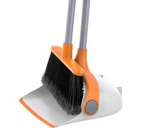 ERYI-Ensemble Balai Et Pelle À Poussière, Pelle Et Balayette Avec Long Manche Réglable, Balai Sans Se Baisser Pour Intérieur Extérieur, Blanc Et Orange