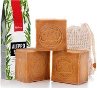 Eryi-® Ensemble De 3 Savons D'alep Originaux 90% Huile D'olive / 10% Huile De Laurier, Chacun D'environ 200 Gr (Environ 600 Gr Au Total) + Sac À Savon En Sisal Savon Naturel