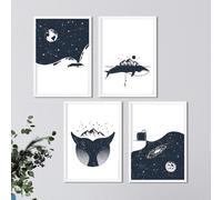 Eryi-Ensemble De 4 Feuilles De Baleines Et Via Lactea, En Format A4, Papier D'affiche 250 Gr De Haute Qualité. Frameless
