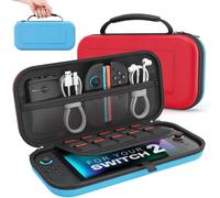 Eryi-Étui Pour Nintendo Switch 2 (2025), Housse Rigide De Protection Grande Capacité Avec 10 Cartouches De Jeux, Pochette De Transport Boîtier Pour Switch 2 2025 Et Accessoires, Rouge & Bleu
