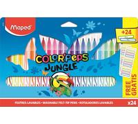 Eryi-- Feutres Jungle Color¿Peps - 24 Feutres De Coloriage - 24 Étiquettes Prénom Offertes - Lavables Et Résistants Au Séchage - Idéal Fournitures Rentrée Scolaire - Pochette Carton