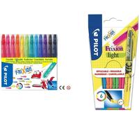 Eryi-- Frixion Colors - Feutre - Set De 12 - Pointe Moyenne, Jaune, Orange, Rouge, Rose Clair, Rose Foncé, Violet, Bleu, Turquoise, Etc. & Pochette De 6 Frixion Light - Surligneur - Pointe Moyenne