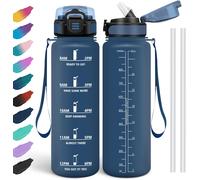 Eryi-Gourde Sport 1l, Étanche, Paille, Sans Bpa, Réutilisable, Motivation, Bleu Marine, Moderne, Pour Activités Physiques, École, Plein Air