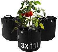 ERYI-Growbag - Sac De Plantation 11L, Pot Pour Tomate (Pack De 3) (Sacs À Plantes En Tissu Avec Trous Renforcés Pour L'Attacher, Meilleure Croissance Des Racines, Évite L'Humidité Stagnante)