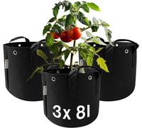 ERYI-Growbag - Sac De Plantation 8L, Pot Pour Tomate (Pack De 3) (Sacs À Plantes En Tissu Avec Trous Renforcés Pour L'Attacher, Meilleure Croissance Des Racines, Évite L'Humidité Stagnante)