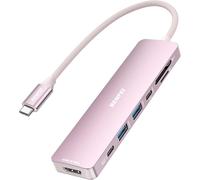 Eryi-Hub Usb C 7-En-1 Avec Hdmi(4k@60hz), 2 Usb-A, 1 Usb-C Data, 100w De Charge, Lecteur De Carte Sd/Tf, Câble En Silicone Sans Enchevêtrement Compatible Avec Macbook Pro/Air, Ipad Pro, Imacpink