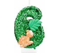Eryi-I-Qiqi Bougie D'anniversaire En Forme De Chiffre 6 À Paillettes Pour Décoration De Gâteau D'anniversaire Thème Animal Vert