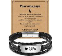 Eryi-Idée Cadeaux Homme,Bracelet Homme,Cadeaux D'anniversaire,Cadeaux Pour Papa/Fils/Homme/Petit Ami/Mari,Noël,Saint-Valentin,Cadeaux De Noël Pour Homme,Bracelet En Cuir En Acier Inoxydable