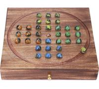 Eryi-Jeu De Cartes Solitaire En Bois Fait À La Main De 25,4 Cm Avec Tiroir De Rangement 33 Marbles En 4 Couleurs Style Vintage Fun Family Tabletop Home Office Décoratif Solitaire Games Pour