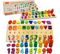 ERYI-Jouet Enfant 3+ Ans - 2 In 1 Jouet Montessori Bebe, Jeux Éducatif Puzzles En Bois, Apprendre À Compter Et Les Couleurs Jeu Reconnaissance De Numéro La Forme, Mathématiques