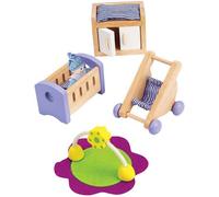 ERYI-Jouet - Ensemble Chambre De Bébé Pour Maison De Poupée En Bois - Accessoires Chambre Bébé En Bois Berceau, Table À Langer, Pousette, Coffret 8 Pièces - Fille Et Garçon À Partir De 3 Ans