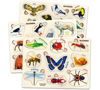 ERYI-Jouet Puzzle Enfant 1 2 3 4 Ans - 3 Jeux Montessori En Bois Pour Enfant De 2 À 4 Ans - Puzzle En Bois Avec Des Animaux Réalistes - Bebe Cadeau Educatif Pour Garcon Et Fille De 1 À 3 Ans