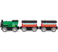 ERYI-Jouet Train À Vapeur Et Wagons - Jeu En Bois Pour Enfant Dès 3 Ans - Locomotive Verte Avec Ses Deux Wagons Passagers 100% Bois - Compatible Avec Les Circuits De Marques Traditionnelles
