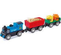 ERYI-Jouet Train De Marchandises À Piles - Jeu Pour Enfant Dès 3 Ans - Locomotive Électrique Bleue + Deux Wagons - Compatible Avec Les Circuits De Marques Traditionnelles (Piles Aaa Non Fournies)
