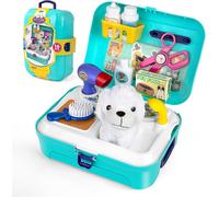 ERYI-Jouet Vétérinaire Enfant, Kit Veterinaire Jeu De Rôle Play Avec Peluche Chien Jeux D'Imitation Pour Toilettage, Nourrir Et Soigner Le Chien, Sac À Dos Cadeau Pour Enfants Garçons Filles 3 4 5 6