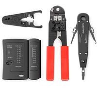 ERYI-Kit De 4 Outils Réseau Avec Sacoche Comprenant Un Testeur De Câble Une Pince À Sertir Lsa Des Outils De Pose Une Pince À Dénuder It Pc Réseau Lan Outil Cat Rj11 Rj12 Rj45