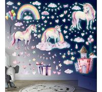 Eryi-Licorne Etoiles Phosphorescentes Plafond Licorne Château Etoiles Fluorescente Lumineuse Arc En Ciel Autocollants Stickers Muraux Décoration Pour Enfants Et Fille Chambre Vert