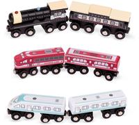 ERYI-- Locomotives Et Trains De Marchandises Classiques En Bois - 6 Pièces - Ensemble De Chemin De Fer En Bois - Blanc, Rouge, Noir-Beige - Jouets Magnétiques - Moteurs Et Voitures - 3 Ans Plus
