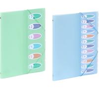 Eryi-- Lot De 1 Trieur A4 6 Compartiments Vert Pastel + 1 Trieur 12 A4 12 Compartiments Bleu Pastel - Index Sur Le Devant - Pochette Plastique A4 - Gamme Propysoft