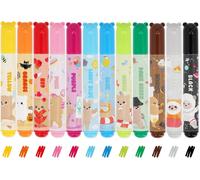 Eryi-- Lot De 12 Feutres - Teddy Friends, 12 Couleurs Assorties, Lavables Et Non Toxiques, Pointe Anti-Retour, Traits Fins Et Larges, Pour Enfants Et Filles, Emballage Réutilisable