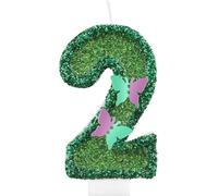 Eryi-Lot De 2 Bougies D'anniversaire À Paillettes En Forme De Papillon Vert Pour Décoration De Gâteau De 2e Anniversaire De Fille, Bougies Féériques Sur Le Thème Des Papillons Pour Filles Et Femmes