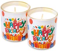 Eryi-Lot De 2 Bougies D'anniversaire De Qualité Supérieure - Bougie Happy Birthday - 8 X 7 Cm - Durée De Combustion De 30 Heures - Photophore Sans Parfum - Bougie D'anniversaire En Verre -