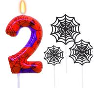 Eryi-Lot De 2 Bougies D'anniversaire, Vertes, En Forme De Chiffre 2, Avec Kit De Décoration De Gâteau Motif Toile D'araignée