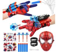ERYI-Lot De 2 Gant De Lanceur Spiderm,Spiderm Launcher,Lance Toile Spiderm,Gants Spiderm Hero En Plastique Avec Masque Et Autocollants Gant De Cosplay En Plastique Pour Enfants,Cosplay Pour Enfants
