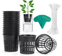ERYI-Lot De 20 Pots En Filet De 10,2 Cm Avec Mèche Hydroponique De 9,1 M Pour Aquarium Mason Jar Seaux Insert Orchidée Kratky Légumes Jardinage Jardinage Paniers En Maille Ajourée Bord Large