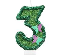 Eryi-Lot De 3 Bougies D'anniversaire À Paillettes En Forme De Papillon Vert En Forme De Chiffre 3 Pour Décoration De Gâteau De 3e Anniversaire De Fille, Bougies Féériques Sur Le Thème Des Papillons P