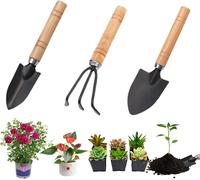 ERYI-Lot De 3 Outils De Jardinage, Mini Outils De Jardin Kit Du Petit Jardinier Avec Poignée En Bois Et Fer Enfant, Mini Outils De Jardinage À Main Pelle Pour Bonsaï, Fleurs En Pot, Plantes