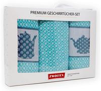 Eryi-Lot De 3 Torchons De Cuisine En Coton Égyptien De Qualité Supérieure - Fabriqués En Ue - Oeko-Tex 100 - Jacquard - Set Cadeau - 3 Torchons De Cuisine (Coffret Cadeau (3 Torchons), Théière