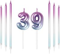 Eryi-Lot De 39 Bougies Colorées En Forme De Chiffres Avec Chiffres Violets Et Bleus Pour Gâteau D'anniversaire De Garçon, Fille, Homme, Femme, Décoration De Fête D'anniversaire, Anniversaire De Maria