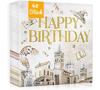 Eryi-Lot De 40 Serviettes De Table - Décoration D'anniversaire Wizard - 33 X 33 Cm - 40 Serviettes D'anniversaire Magique Harry - Décoration Pour Garçon Et Fille - Happy Birthday