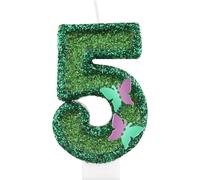 Eryi-Lot De 5 Bougies D'anniversaire À Paillettes En Forme De Papillon Vert Pour Décoration De Gâteau De 5e Anniversaire De Fille, Bougies Féériques Sur Le Thème Des Papillons Pour Filles Et Femmes