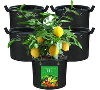 ERYI-Lot De 5 Sacs De Plantation De 11 L Avec Poignée Et ?illets En Métal, Pots En Tissu Pour Dans Une Tente De Culture, Sacs De Plantation Réutilisables, Pour La Culture De Tomates