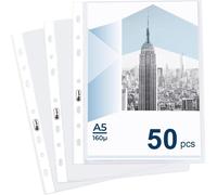 Eryi-Lot De 50 Pochettes Plastique A5 Perforée 160 Microns, Pochettes Transparentes Avec Ouverture Sur Le Dessus, Pochette En Plastique A5 Pour Protection De Fichiers Photos Documents