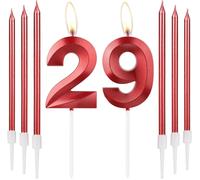 Eryi-Lot De 6 Bougies D'anniversaire Rouges En Forme De Chiffre 29 Pour Gâteau Avec 6 Bougies Longues Et Fines, Décoration De Gâteau Rouge Pour Fille - Fournitures De Décoration De 29e Anniversaire