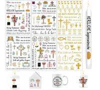 Eryi-Lot De 6 Feuilles De Tatouages De Bougies Pour Première Communion, Confirmation Et Baptême \U2013 Autocollants De Bougies Avec Motifs Décoratifs, Idéal Pour Les Fêtes Religieuses