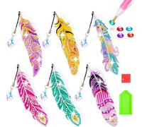 Eryi-Lot De 6 Marque-Pages De Peinture Diamant Pour Enfants De 7, 8, 9, 10 Ans, 5d En Forme De Plume Avec Pendentif En Cristal, C[6879]
