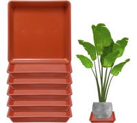ERYI-Lot De 6 Plateaux De Pot De Fleurs, 7 Pouces Plateau De Gouttes En Plastique Carré, Plateau De Pot Sans Trous Durable Pour Pots À L'Intérieur/À L'Extérieur Plantes [Rouge Brique]