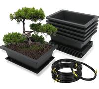 ERYI-Lot De 6 Pots Rectangulaires Pour Bonsaï Avec Soucoupe, 16X12X6Cm, Pots De Fleurs En Plastique Avec Fil En Aluminium 1.5Mm/2.0Mm/3.0Mm Pour L'Entretien