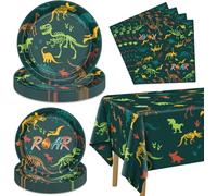 Eryi-Lot De 61 Décorations D'anniversaire En Forme De Dinosaure ¿ Assiettes, Serviettes, Nappes Dinosaures Pour Garçons, Enfants, Fournitures D'anniversaire Dinosaures, Pour 20 Invités